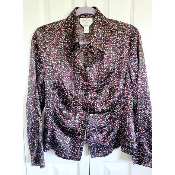 Talbots 12P 100% Silk  Floral Purple Multi Button Front Shirt Blouse‎ 12 Petite - Picture 1 of 5